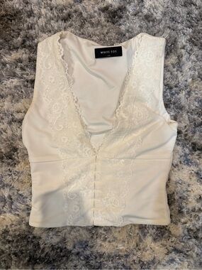 White Fox Boutique Ivory Lace-Trim V-Neck Camisole